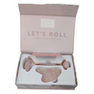 June Berry Beauty Gemstone Facial Roller, Gua Sha Tool Set Pink Rose Quartz